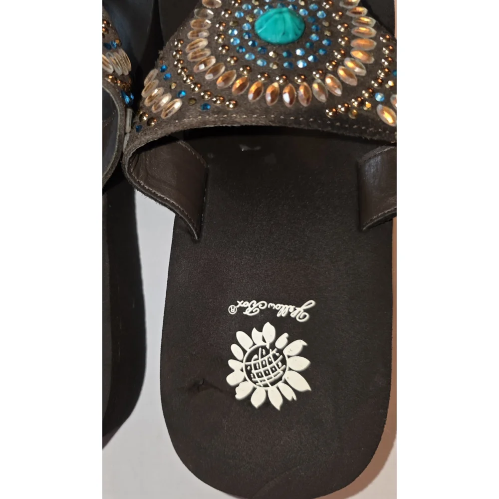 Yellow Box Turquoise Jovanna Flip Flops Rhinestone Sparkle Sandals Size 10 - Picture 6 of 13